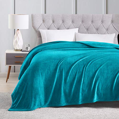 EXQ Home Fleece Blanket Queen Size Teal Throw Blanket for Bed or Couch - Microfiber Fuzzy Flannel Blanket for Adults or Kids
