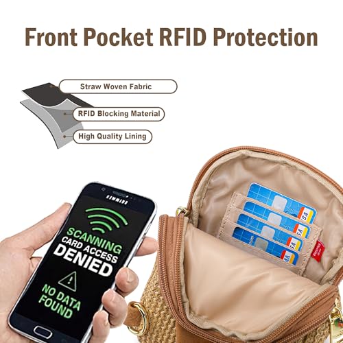 RFID Straw Crossbody Bag for Women 2025 Woven Raffia Sling Purse with Card Slots, Small Summer Crossbody Bag for Travel, Beach, Vacation(Pure Khaki)3