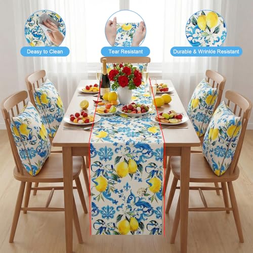 Hejo Blue Lemon Summer Table Runner, Durable Print Table Runner – Machine Washable 40x250cm for Kitchen, Dining, Garden Parties & Outdoor Gatherings - Image 4