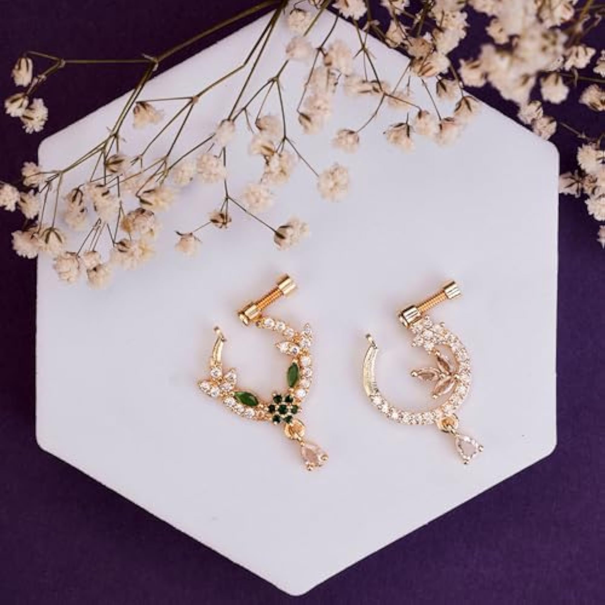 Women's Leaf Dazzle Gold Plated Nose Pin, Elegant Design