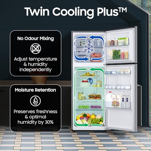 Image of Samsung 301 L, 2 Star, Convertible 5-in-1 Digital Inverter with Display Frost Free Double Door Refrigerator (RT31H4522S9 /HL, Silver, Refined Inox, 2026 Model)