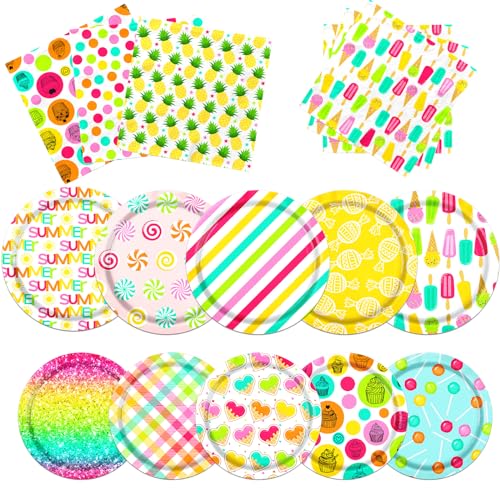 Mejores review On-line Suministros para albercas del mes. 34 Decoraciones de fiesta de verano, 60 platos de papel de verano y servilletas de verano, vajilla para fiesta de alberca, para baby shower, suministros de fiesta temática de playa