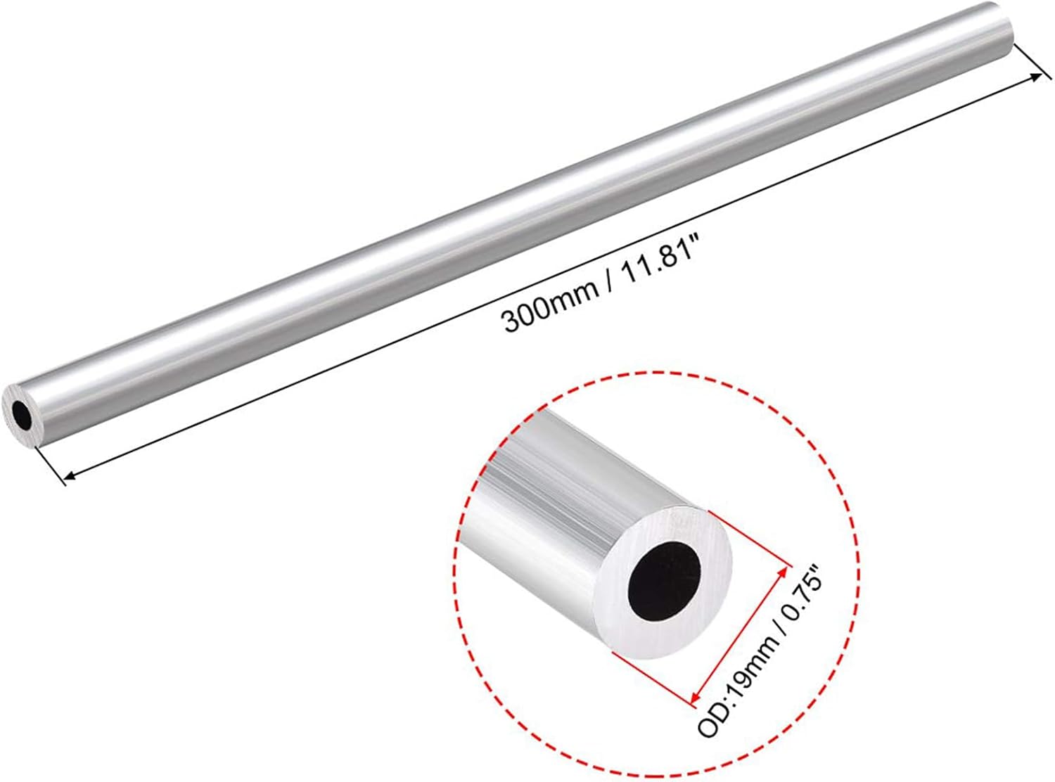 TOP-VIGOR 3Pcs 6063 Aluminum Round Tube, 19mm OD 10mm ID 300mm Length Seamless Aluminum Straight Tubing Pipe Tubing for Industry DIY Projects