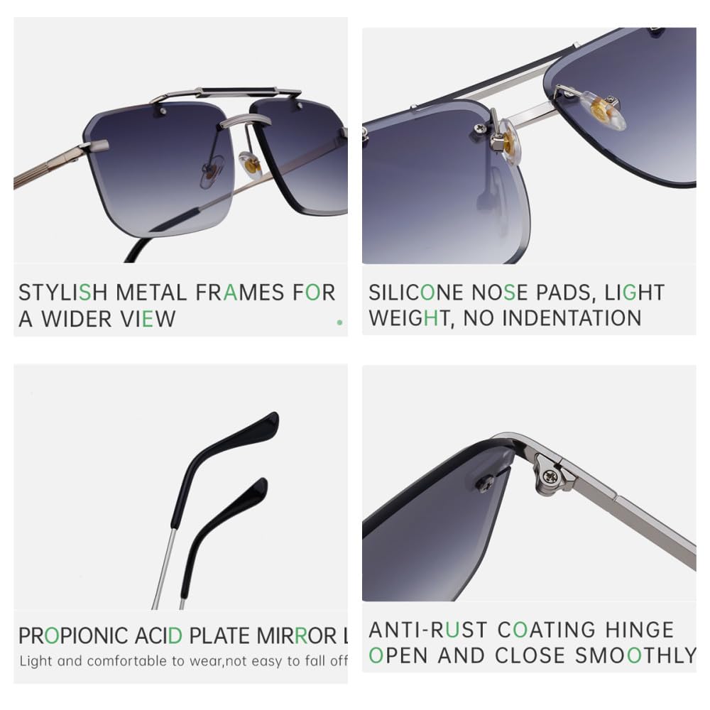Rahmenlose Klassische Sonnenbrille Damen Herren Luxus Vintage Doppelrandlose Fahrsonnenbrille für Männer
