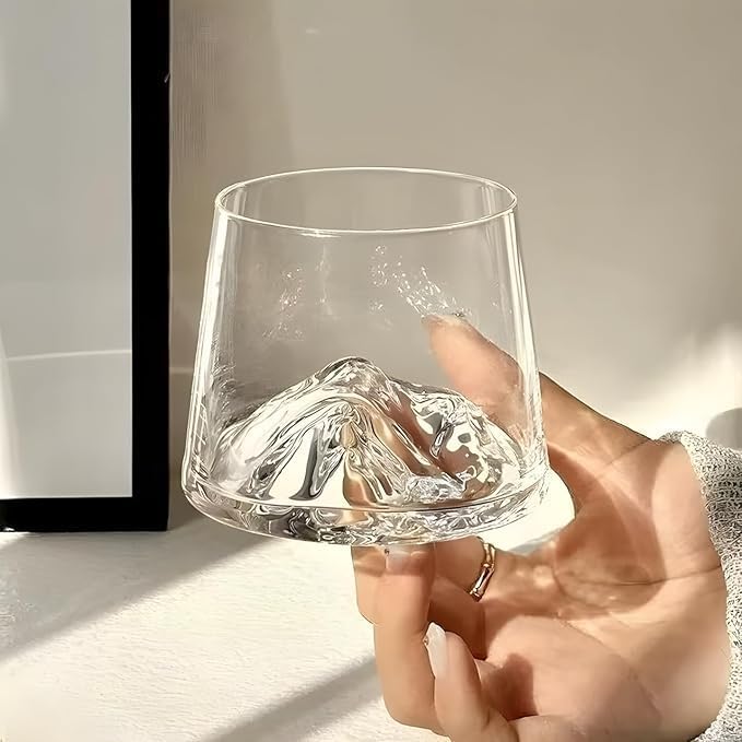 Image of WRINGO 230 ML Mountain Whisky Glass Set of 6 | Premium Transparent Whiskey Glasses for Scotch, Bourbon, Cocktails, Juice & Water | Heavy Base Drinking Tumblers for Home Bar