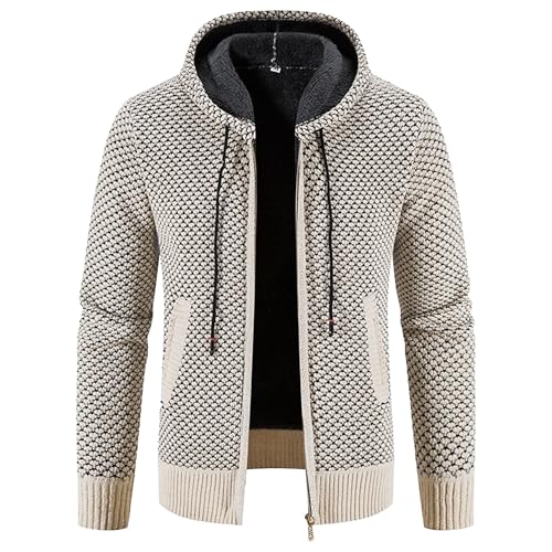 Men's Lined Knitted Hooded Winter Sweater Warm Thick Stylish Soft Sweater Full Zip Cardigan Casual Sweaters