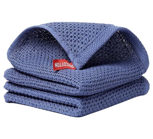 Image of Cotton Kitchen Dish Cloths, 2 Pack Super Absorbent and Lint Free Waffle Weave Dish Towels, Fast Drying Dish Rags for Washing Dishes, 13.4 X 13.4 Inch, (Dark Blue, Pack of 2)