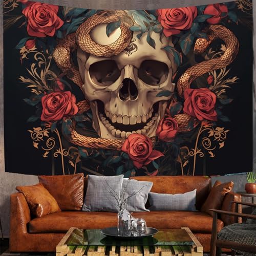 Tenture gothique rose et crâne d'Halloween en tissu polyester Premium lavable