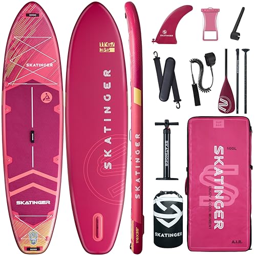 Skatinger 11'6×35' Super Wide Inflatable Paddle Board, Ultra Stable Stand Up Paddleboards for 450lb/3 People/Family/Big Size w/Shoulder Strap, 100L Backpack, All-Round Sup Board, US Fin