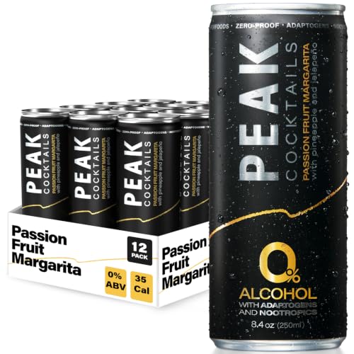 Image of Peak Cocktails Non Alcoholic Drinks, Adaptogen, Passion Fruit 24 Pack | Passion Fruit Margarita: calming ashwagandha, tart cherry, L-theanine; recovery, sleep & mood, non-alcoholic, zero proof