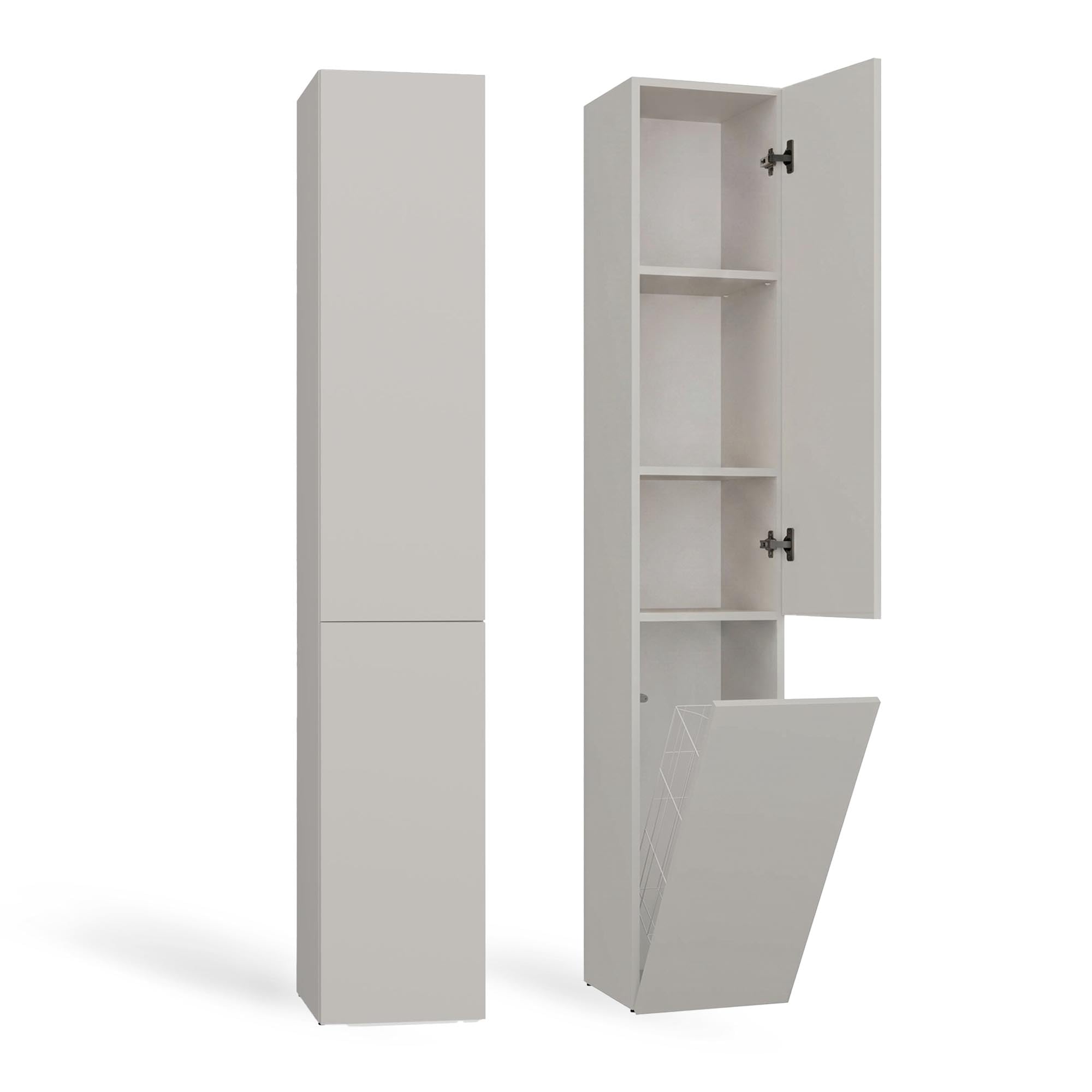 CDF Mueble de Baño y Lavandería, Columna de Baño Estrecho, Armario Alto con Cesto para la Ropa, Armario Que Ahorra Espacio Salón, Pasillo, Aseo Cachemira (Beige), Ancho 31 cm, 30x31x174 cm