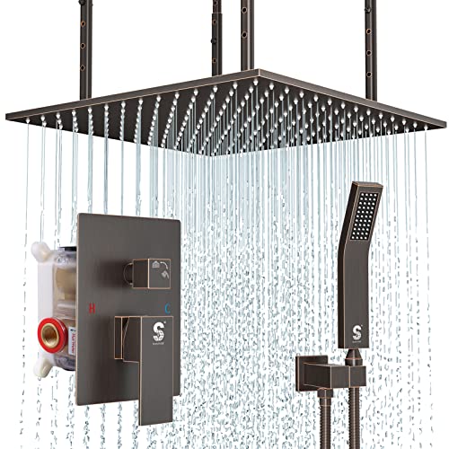 Image of 20 Inch Extra Large Full Body Shower System Bathroom Rain Mixer Shower Combo Set Ceiling Mounted Rainfall Shower Head Faucet Oil Rubbed Bronze (Contain Shower Faucet Rough-In Valve Body and Trim)