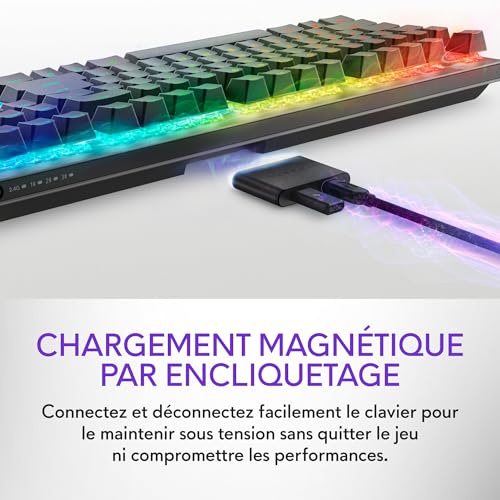 Alienware AW920K Clavier Gaming Sans Fil Trimode QWERTY, Cherry MX Red, touches PBT durables, rétroéclairage AlienFX RVB 16,8 M couleurs, autonomie 110 h, Dark Side of the Moon