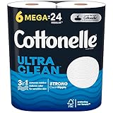 Cottonelle Ultra Clean Toilet Paper, Strong Toilet Tissue, 6 Mega Rolls (6 Mega Rolls = 24 Regular R