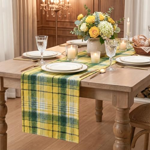 Artoid Mode Yellow Green Farmhouse Plaid Spring Table Runner, Winter Rustic Holiday Check Kitchen Dining Table Decoration for Home Party Decor 13x36 Inch by Artoid Mode - Image 7