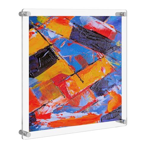 NIUBEE Clear Acrylic Wall Mount Floating Frameless Picture Frame Up to 12x12 Photo for Poster Photography Frames-Double Panel(Full Frame is 13.5x13.5 inch)