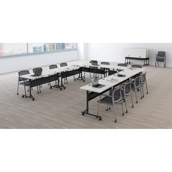 Lorell Shift 2.0 Flip & Nesting Mobile Table, 60" x 24" x 29.5", Black Steel Frame, Gray Laminated Top by Lorell - Image 5
