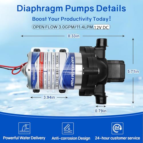Image of Automatic-Demand Diaphragm Pump 2088-343-135, 12V DC, 3.0 GPM With Viton Valves, 45 PSI Demand Switch, Santoprene Diaphragm, Self-Priming, MAX 10 AMPS, 1 /2 inch-14 NPSM Port