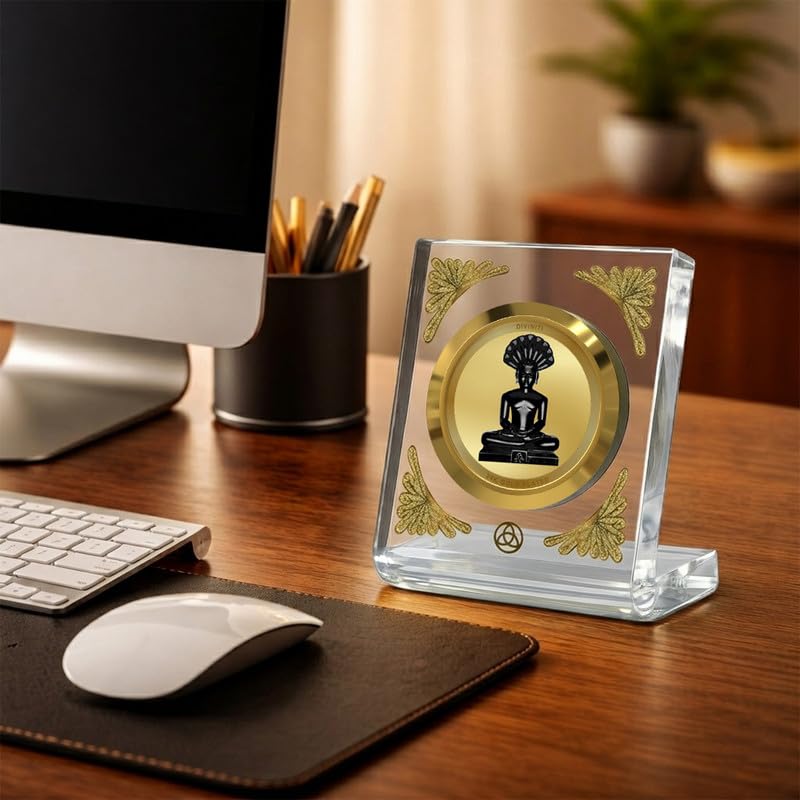 Image of DIVINITI 24K Gold Plated Lord Parshvanath Acrylic Frame for Car Dashboard, Home Temple & Office Table | Premium Spiritual Gift, Blessings for Protection & Positivity, 8x7 cm Decorative Showpiece