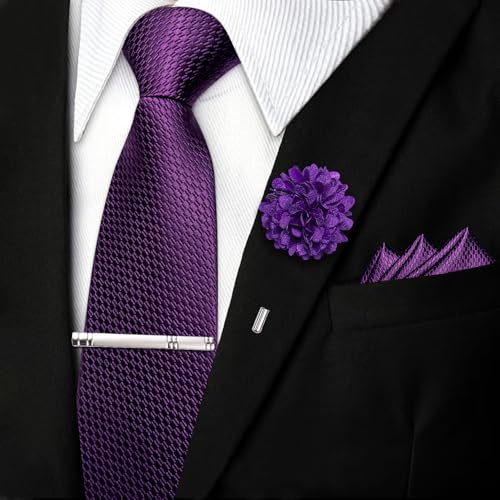 Image of DiBanGu Silk Pre-tied Ties for Men Formal Adjustable Necktie Set | 6PCS,Zipper Tie,Pocket Square,Cufflinks,Tie Clip & Lapel Pin,Wrinkle-Resistant,Premium Gift Box,Formal Business Wedding Party