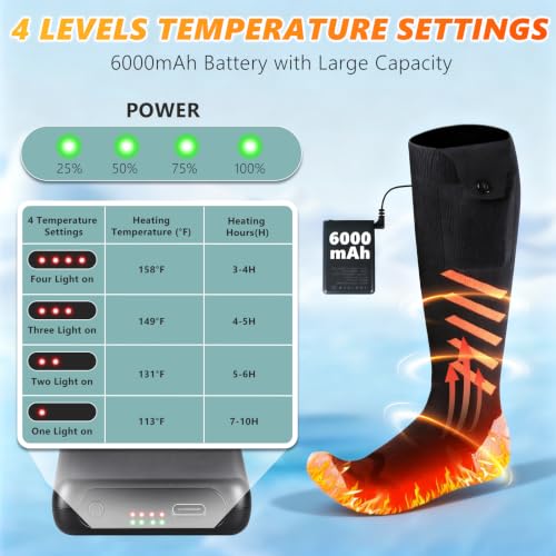 Heated Socks for Men and Women, 2 x 6000mAh Battery Rechargeable Heated Socks, Up to 10 Hours of Warmth, 360° Heating, Washable Electric Socks for Camping, Skiing, Hiking, Fishing and Outdoor Work - image 2