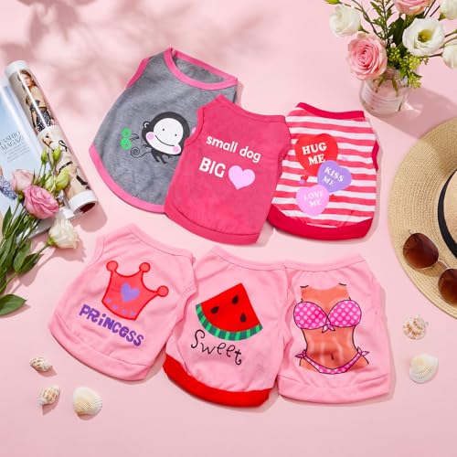 6 Pieces Dog Shirt Puppy Sweatshirt Pet Sleeveless Vest Dog Clothes Doggy Female Apparel for Small to Medium Dogs Puppy Cat(Cute Patterns,S Size) - Image 5