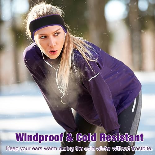 Image of Ear Warmers Headband, KOMAKE 2 Pack Earmuff Headband Fleece Earmuffs Running Headband Winter Ear Covers Moisture Wicking Sweatband Ski Sport Headband For Men & Women (Black+Gray)