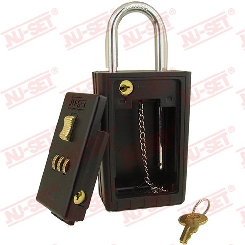 Nu-Set Lock | 3-Number Combination Lock Box | Keyed Shackle Key Storage Lock Box | Home Improvement & Door Hardware (Black) #TOP3