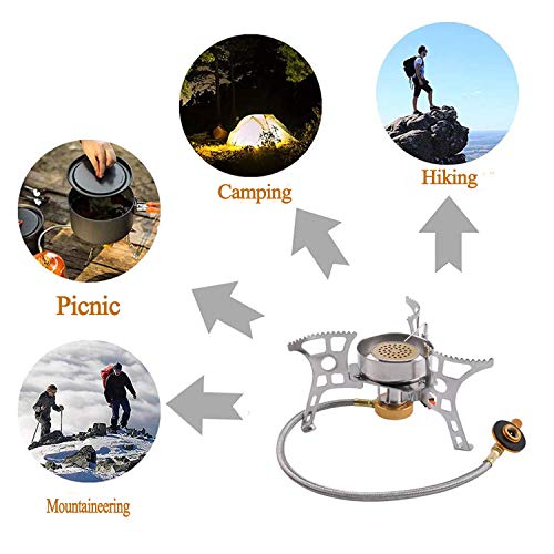 Svnvioz Camping Stove Windproof Backpacking Stove With Piezo Ignition, Plastic Storage Box, 2 Types Fuel Canister Adapters, Camping Gear Portable Stove For Outdoor Camping Hiking Cooking #TOP6