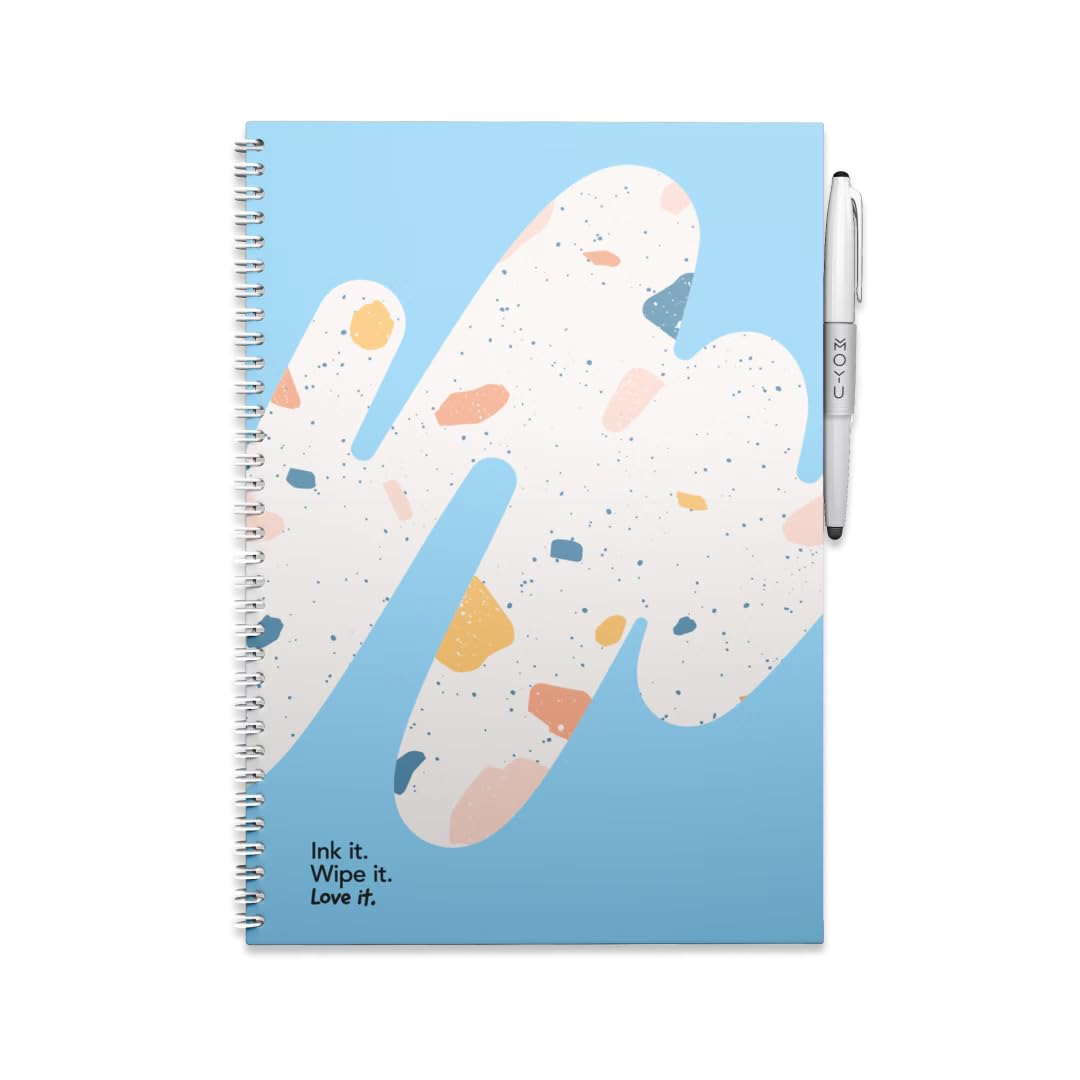 MOYU Erasable Notebook - A4 Stone Paper - Hardcover - Rocky Ice - Multifunctional Pages - Includes Erasable Pen, Cloth, and Pen Holder