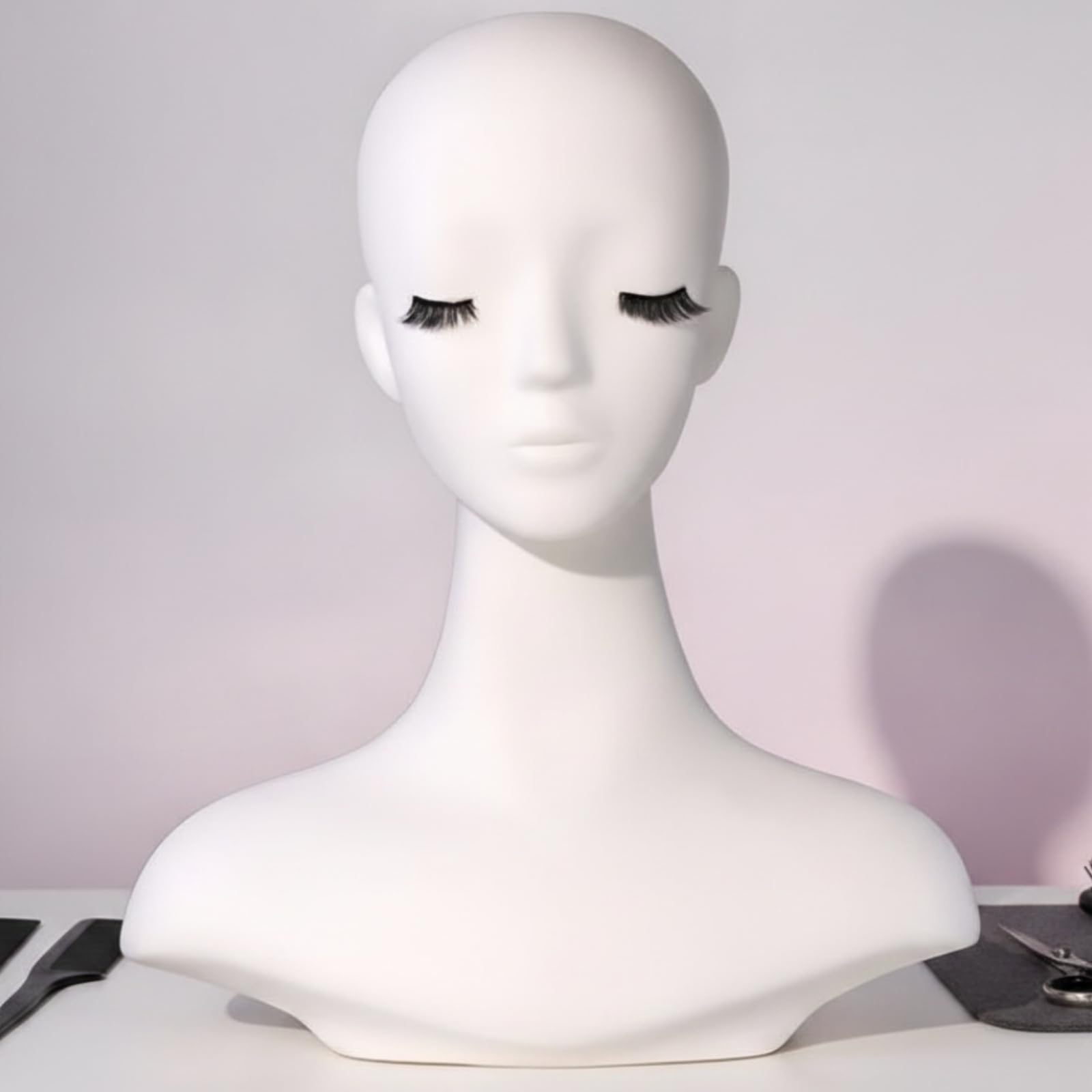 Testa Manichino Parrucche Espositore Supporto Manichino Calotta per Acconciature in Pvc E Schiuma Collo Lungo Dettagli , Testa Di Manichino Bianca Per Esposizione Parrucche