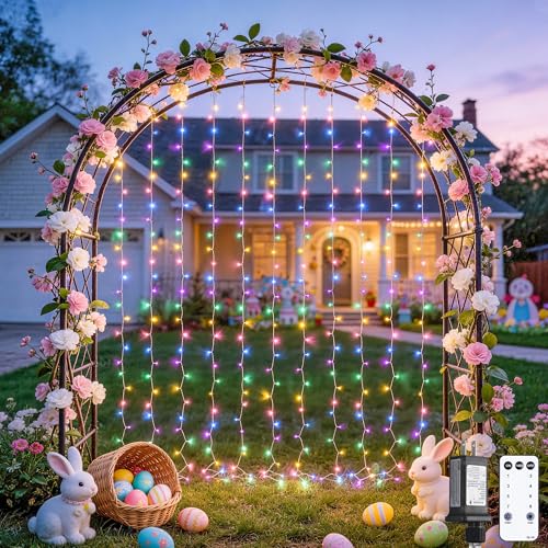 Image of JMEXSUSS 300LED Curtain Lights for Easter Decor, 9.8x9.8ft, Pastel