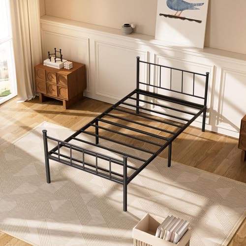 Consejos para Comprar Base de Cama Individual Top 5. 43 SAFONUS Marco de Cama de Metal de Plataforma Simple y atmosférica, Incluye Cabecera y Pie, Espacio de Almacenamiento Debajo de la Cama,Marco Resistente (Individual)