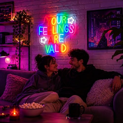 Image of Neon Sign for Wall Decor Dimmable Your Feelings Are Valid Neon Sign Led Neon Lights Light Up Signs for Room Gift Decoration USB Powered