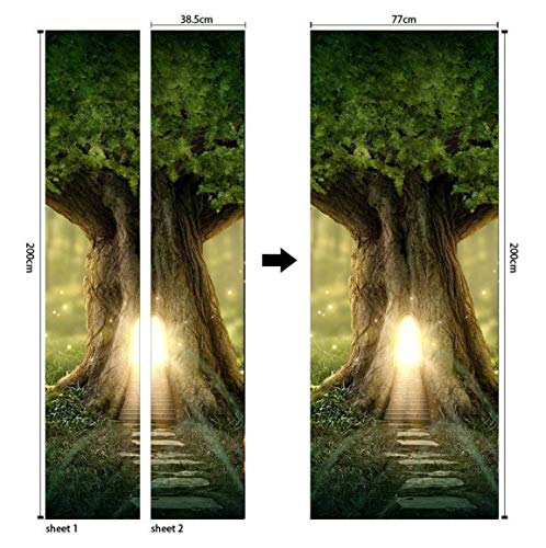 Misssixty Door Sticker - 3D Magic Tree House Vinyl Removable Decals - 15.15" X 78.74" X 2 Parts Wall Mural Door Wallpaper Stickers For Home Decoration #TOP1