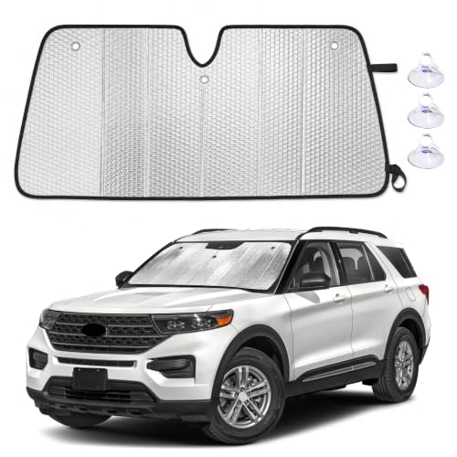 Image of EcoNour Foldable Sun Shade Fit for Ford Explorer 2020-2024 2025 2026 | Accordion Windshield Sun Shade, Front Car Window Shades Sun Visor, Blocks UV Rays & Heat, Car Accessories