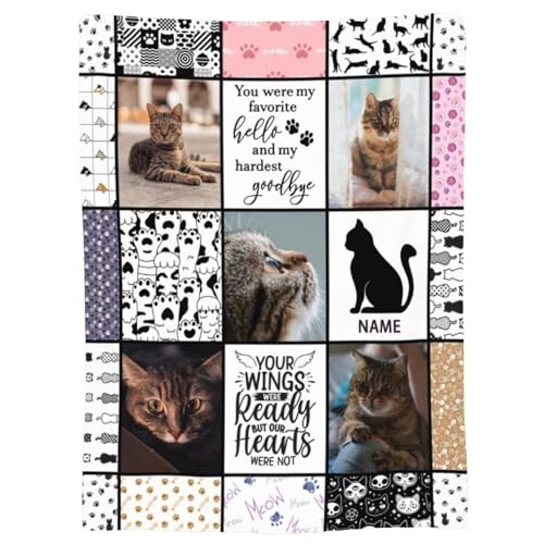 Funnylife Personalized Pet Memorial Gifts for Cats, Flannel Custom Cat Photo Memory Blankets Sympathy for Loss of Cat Bereavement Gifts 50