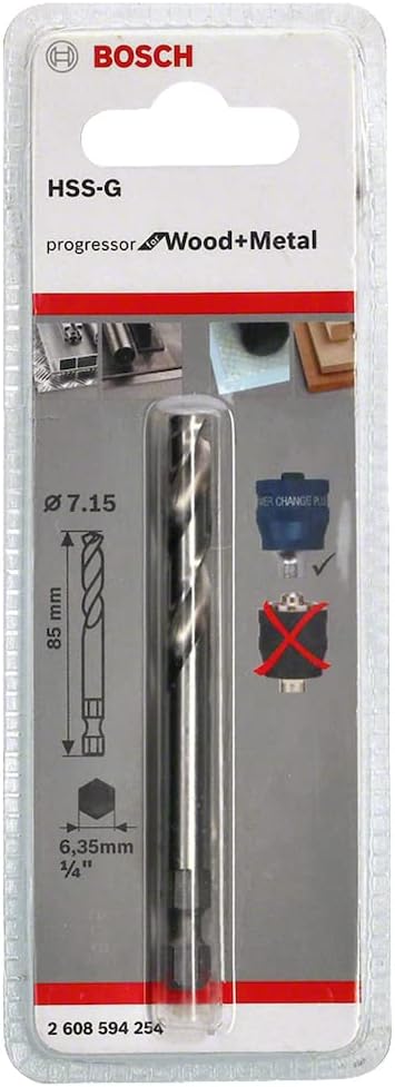 Professional 1x Pilot Drill Bit Plus HSS-G (Socket 3/8" Hexagonal Shank, 7.15 x 85 mm, Accessory Hole Saw)