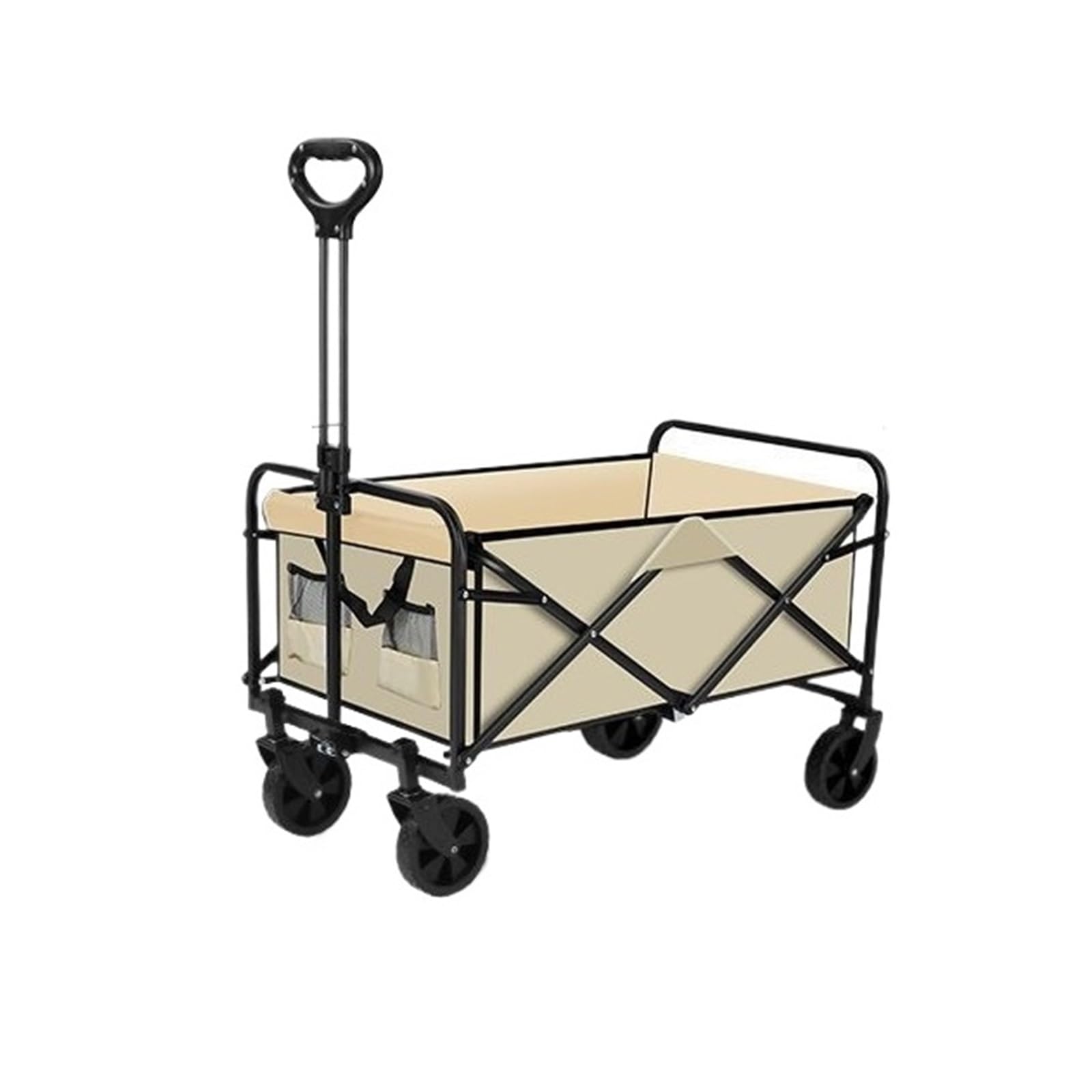 Wagons Carts Foldable, Collapsible Wagon Cart Foldable Heavy Duty Wagons with Cup Holders, Utility Carts for Camping,Collapsible Wagon(Khaki)