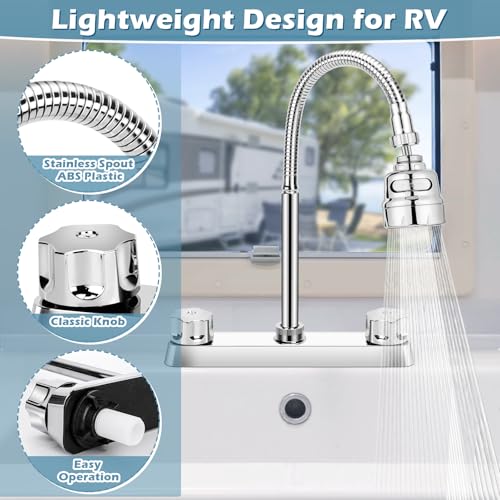 Image of 8 inches Apart RV Sink Faucet, RV Kitchen Faucet Replacement with Flexible 360 Degree Rotatable Sprayer for RV, Dual Function Sprayer, Campers, Motorhomes, Travel Trailers (Silver Plating)