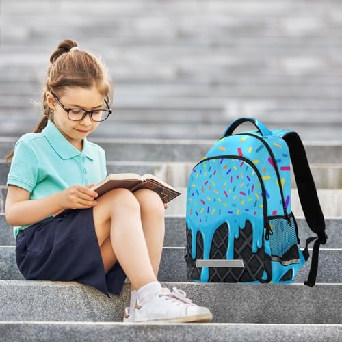 Image of Blue Black Ice Cream Cute Backpacks with Chest Strap,Lightweight Bookbags 17 Inch, Casual Daypack Bags