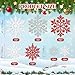 36pcs White Silver and Red Christmas Snowflake Ornaments, Plastic Glitter Hanging Snow Flakes for Christmas Tree Decorations Winter Wonderland Frozen Birthday Party Home Decor Craft Snowflakes