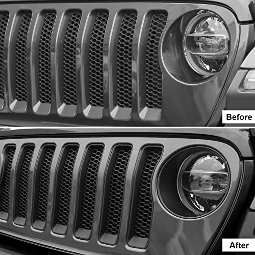 Image of CheroCar for JL Mesh Grille Grill Insert & Headlight Turn Light Cover Trim Exterior Accessories for Jeep Wrangler JL JLU 2018-2026 & Gladiator JT 2020-2026