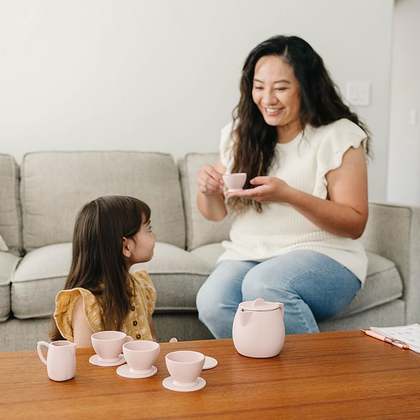 ForeverElla 12Pcs Silicone Tea Party Set for Little Girls - Pretend Play Eco-Friendly, BPA Free Kids Tea Set - Dishwasher Safe Tea Set for Toddlers - Won't Break Like Plastic or Porcelain Toys