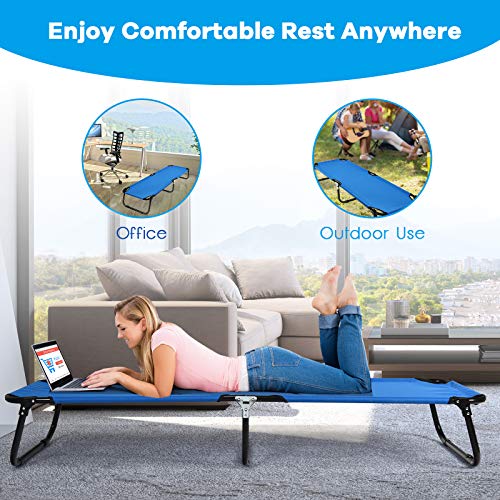 Gymax Camping Cot, 330 Lbs Folding Cot For Sleeping, Easy Set Up Cot Bed For Adults, Indoor &Outdoor Travel Adventure Picnic Hiking Cot For Patio Yard Home Office (Blue) #TOP3
