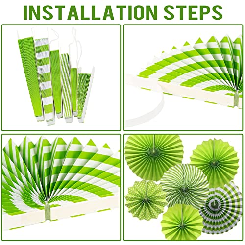 Image of LRCXL 12PCS Party Hanging Paper Fans Set, Fiesta Round Pattern Paper Garlands Decoration Party Supplies for New Year Baby Shower Birthday Wedding Graduation Events Accessories(Green)