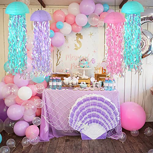ADLKGG Hanging Jelly Fish Paper Lanterns, Pink Purple Blue Gradient Colorful Paper Lanterns for Mermaid Theme Birthday Party Under The Sea Ocean Baby Shower Indoor Outdoor Decorations