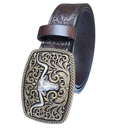 Western Belts Cowboy Belts for Men Women Large Buckle Embossed PU Leather Country Belt for Jeans