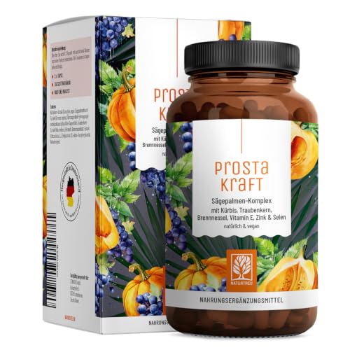 NATURTREU Sägepalmen Komplex - 120 vegane Kapseln hochdosiert mit Sägepalmenextrakt (301 mg) Brennnessel Kürbiskern mit Vitamin E Zink Selen - 2 Monatsvorrat