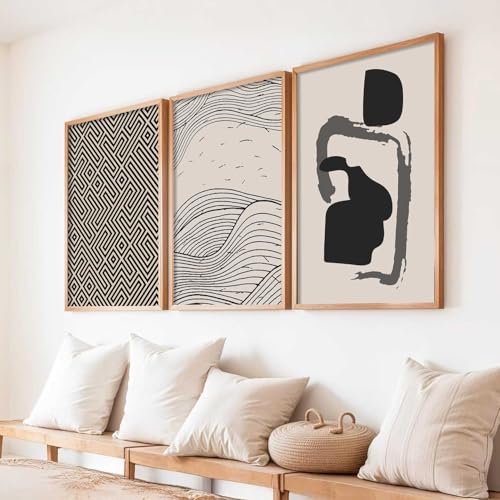 Image of HOTHOUSE Modern Art Decorative Wall Art Print With Frame Pattern Paintings For Living Room Bed Room Hotel Wall Decor Digital Reprint Set of 3 (13X17 inch)